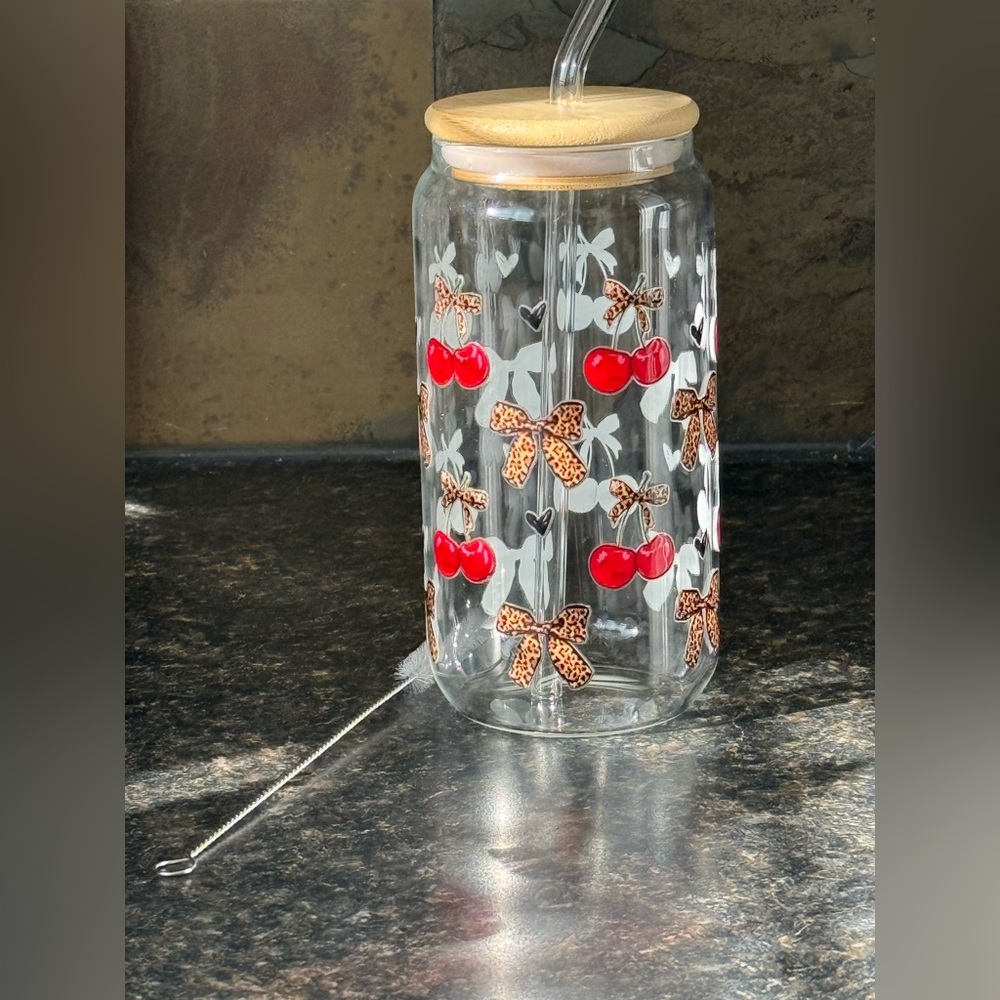Cherry and Bow 16oz Glass